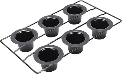 6 Cup Popover Pan, Non Stick Carbon Steel Bakeware, Wire Rack Baking Pan with Even Baking Function, Ideal for Popovers & Muffins