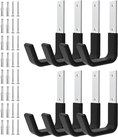 Heavy Duty Utility Hooks for Storage Wall Mount,Garage Wall Hooks for Hose, Bike, Ladder, Chainsaw, Leaf Blower Hanger (8 Small)