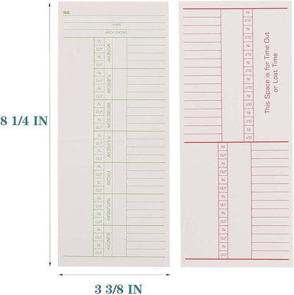 500PCS Time Cards for Employees Weekly, 2 Sided Time Sheets, 3-3/8" x 8-1/4", Green/Red