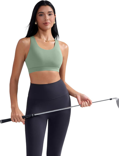 RUNNING GIRL Sports Bra for Women, Criss-Cross Back Padded Strappy Sports Bras Medium Support Yoga Bra with Removable Cups