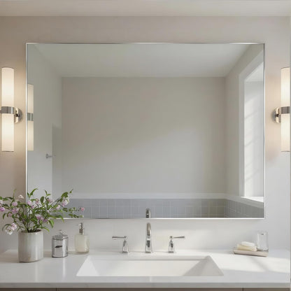 30x40 Inch Nickel Bathroom Mirror for Wall, Aluminum Frame Rectangle Rectangular Vanity Mirror, Modern Large for Bedroom, Living Room, Horizontal or Vertical