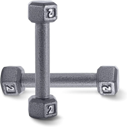WF Athletic Supply Cast Iron Solid Hexagon Gray/Black Dumbbells, Strength Training Free Weights Set of 2 for Women and Men, Hand Weights Sold by Pairs, Multi-Select Size Options Available