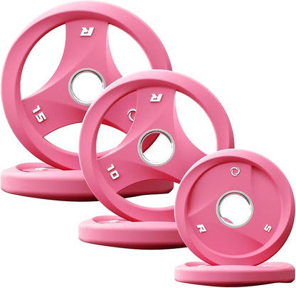 RitFit AURASPIN Olympic Grip Plates, Easy-Grip Curved Design for Home Gym | PU Coated with Curved Grip, Tri-Hole Design for Balanced Lifting, Olympic 2-Inch Bore for Home Gym