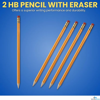 1InTheOffice Pre Sharpened Pencils #2, Pencils with Eraser, 2 HB, Wood-Cased, Black Lead, Yellow Barrel (144)