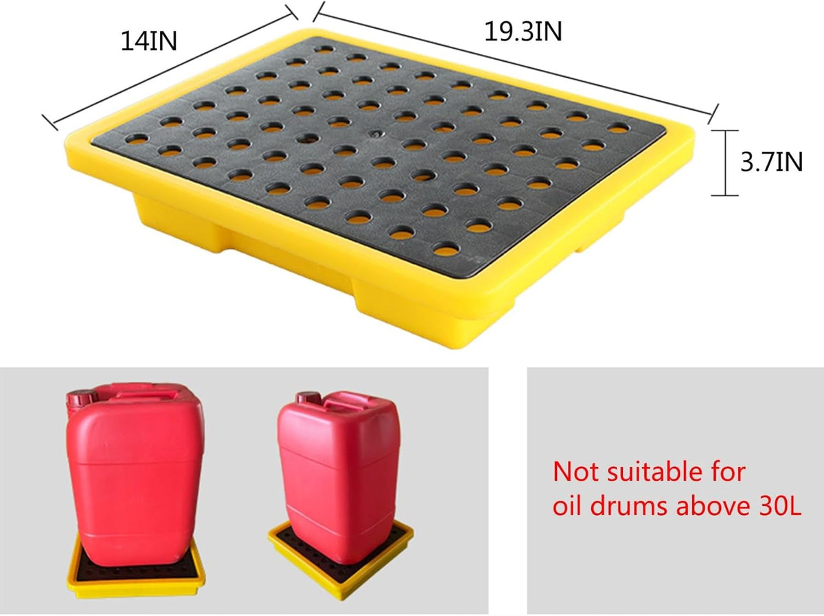2 Drum Containment Spill Pallet, Polyethylene Low Profile Paint Bucket Tray, Industrial Garage Storage Detachable Shipping Leakproof Platform (Color : Yellow-1 Pack, Size : 19.3"x14"x3.7")