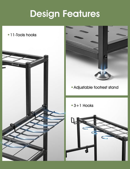 Garden Tool Organizer – Heavy-Duty Carbon Steel Storage Rack for Garage, Shed & Yard – Rust-Resistant, Holds 100+ lbs of Garden & Lawn Tools – Black