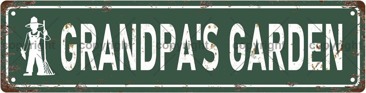 GRANDPA'S GARDEN Vintage Metal Tin Sign, Street Sign, Home Decor, Room Decor, Wall Decor, Bathroom Decor, Bar Decor, Cafe Decor, Garage Decor, 16 x 4 Inch