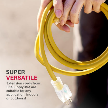 6ft Outdoor/Indoor Extension Cord 12/3 Gauge Extra Heavy Duty 3 Prong SJTW, Waterproof, Flexible Cold-Resistant Long Power Cord,15A 125V 1875W, Yellow by LifeSupplyUSA