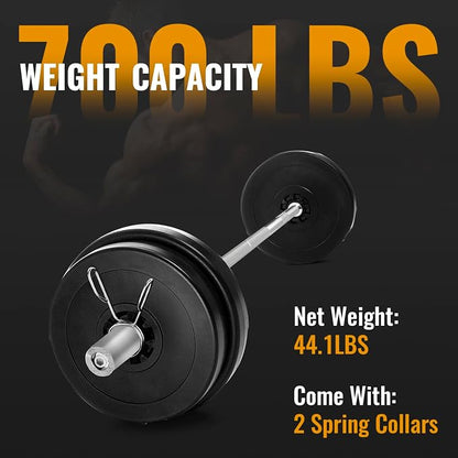 PayLessHere | 7ft Olympic Barbell | 700LB Capacity | Chrome Steel Bar | with Knurled Grip, Rotating Sleeves, 2 Clamps | Anti-Rust Finish | For Gyms, Home Gyms, Weightlifting & Powerlifting