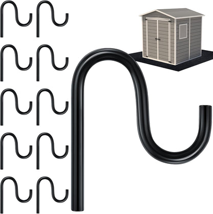Blulu 10 Pcs 2'' Long Shed Hooks Shed Accessories for Hanging Heavy Duty Individual Utility Hooks Universal Wall Mounted J Utility Hangers for Tools Shovels Rakes Storage (Black)
