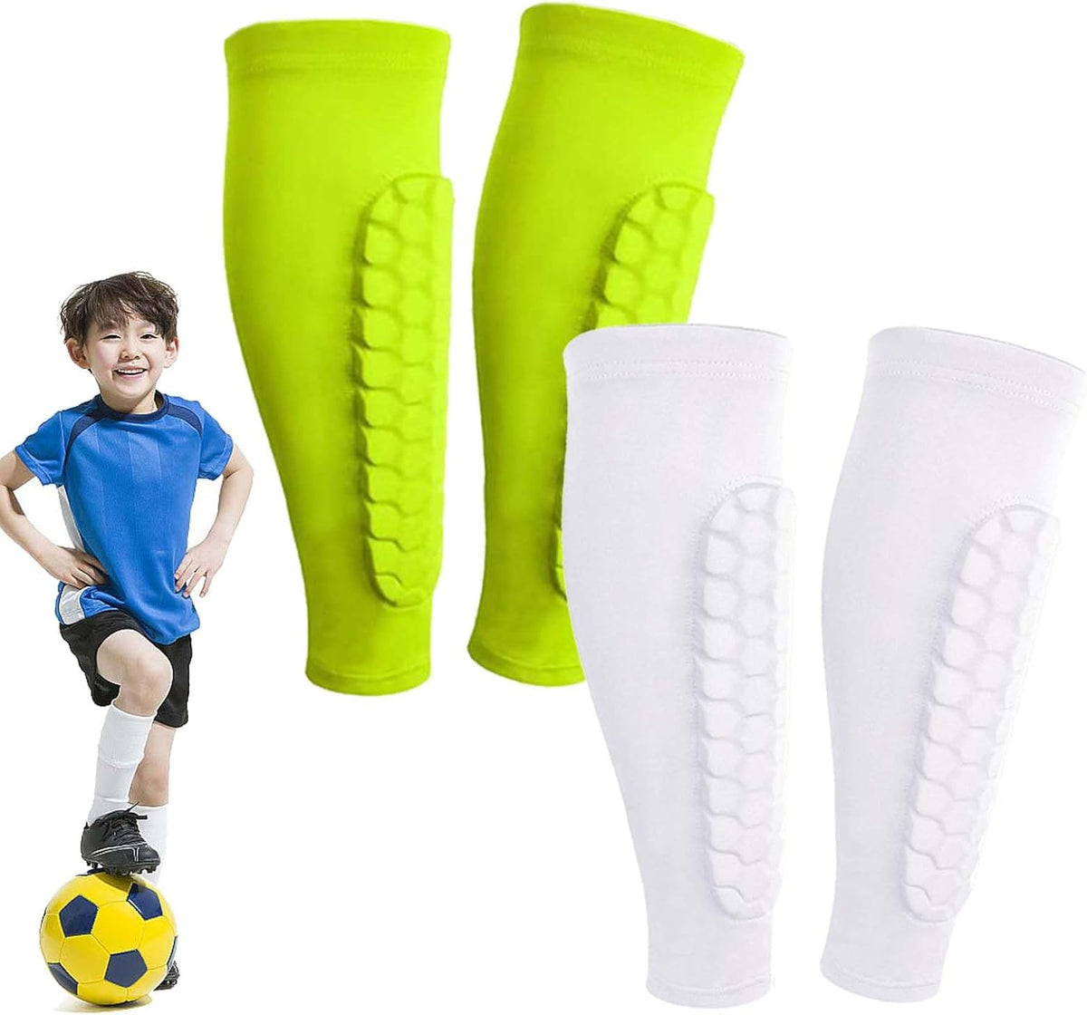 Shin Defender Shin Guards Kids 2 Pair, Shindefender Shin Guards Soccer, with Honeycomb Pads, for Soccer Kids Youth Adult