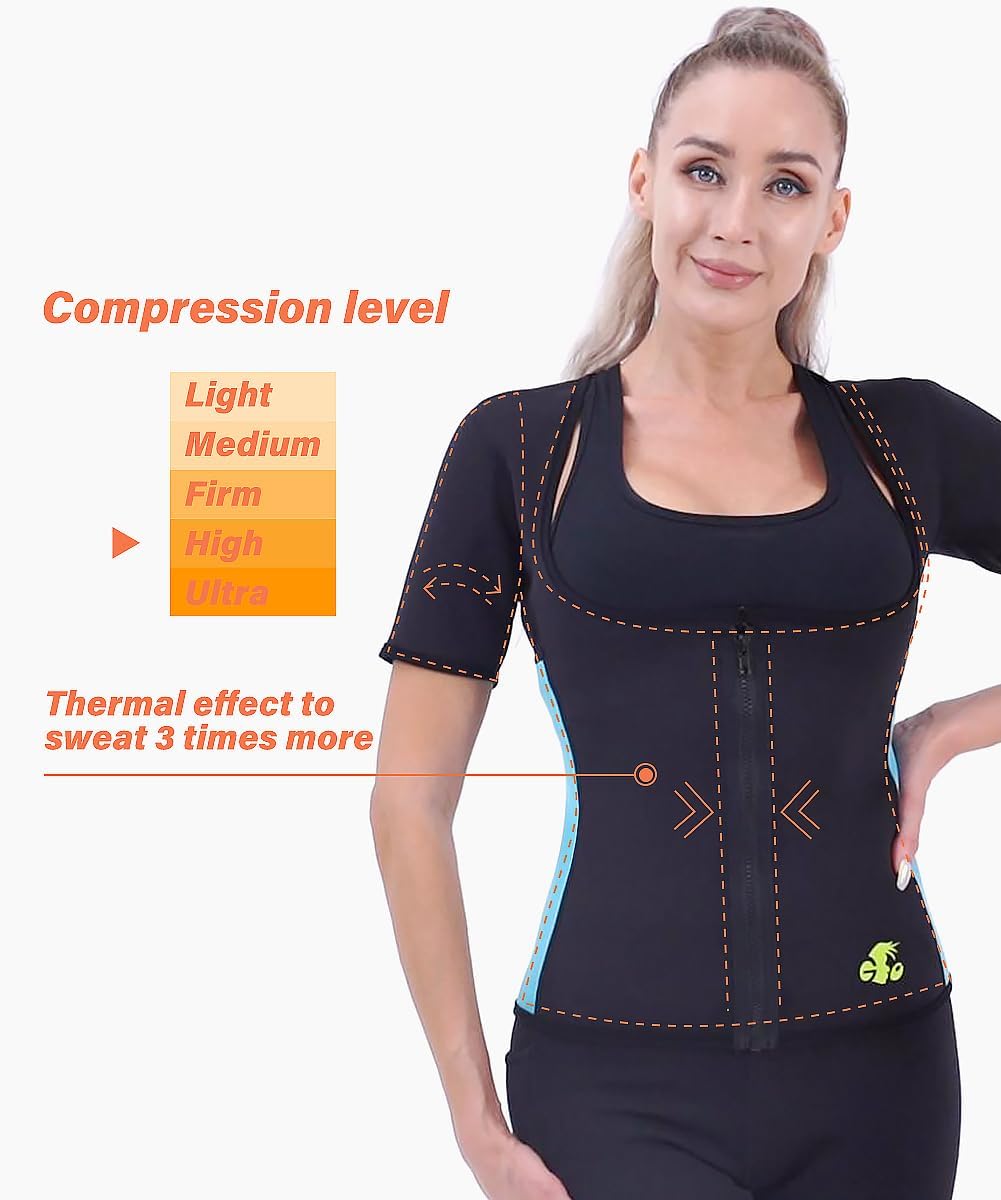 NonEcho Women Sauna Sweat Suit Sleeve Spa Cami Hot Neoprene Slimming Workout Vest Body Shaper Waist Trainer Top