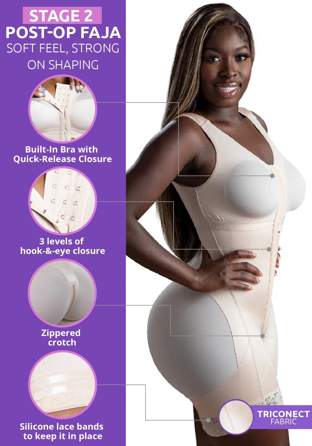 Snatched Body - Women's Stage 2 Faja Colombians with Bra Shapewear - BBL Post Surgery Garment - Reductoras Moldeadoras