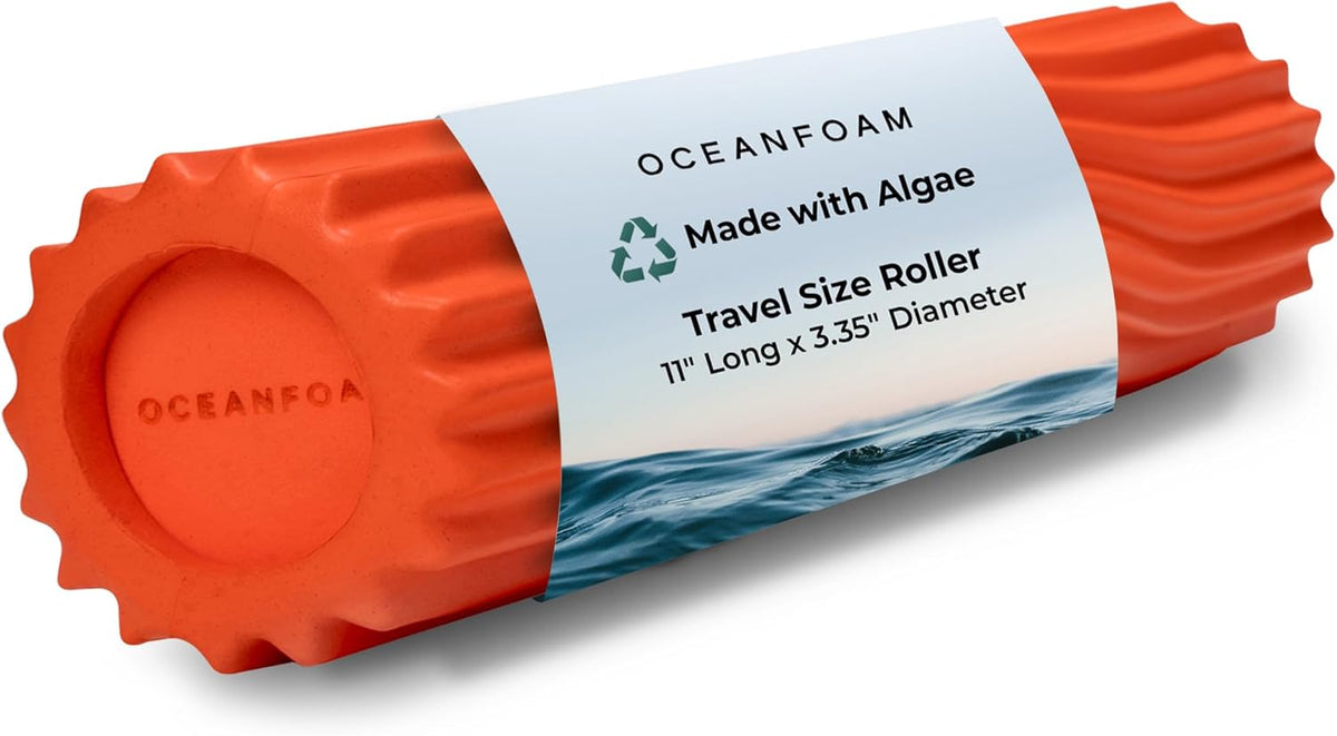Oceanfoam Ripple Travel Foam Roller (11" x 3.35") Firm Mini Foam Roller for Physical Therapy, Deep Tissue Massage, Back Pain - High Density, Ergonomic Wave Textured - Yoga, Pilates, Exercise (Orange)