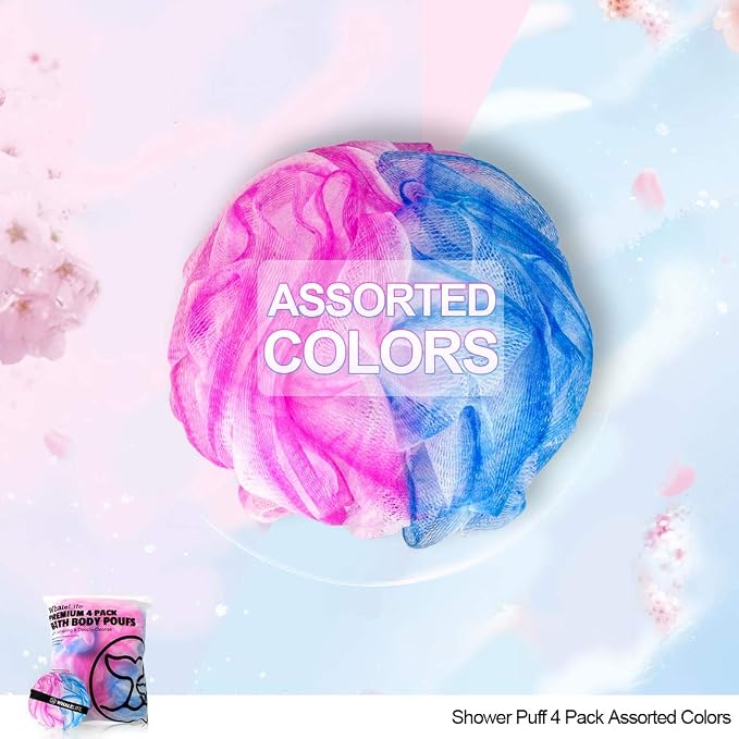 Loofah Sponge Bath Sponge for Women Men 4 Pack (Blue Pink Conbine)