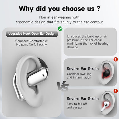 Open Ear Earbuds Intelligent Touch Screen Ultra Comfort Bluetooth 5.4 Headphones Over The Ear Earphones with Ear Hooks IPX7 Waterproof Bone Conduction Earbuds for Running Fitness Sport Workouts,Grey3