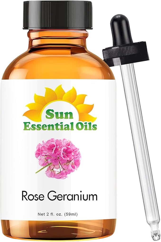 Sun Essential Oils Rose Geranium Essential Oil 2 Fluid Ounces - Rose Geranium Oil for Aromatherapy