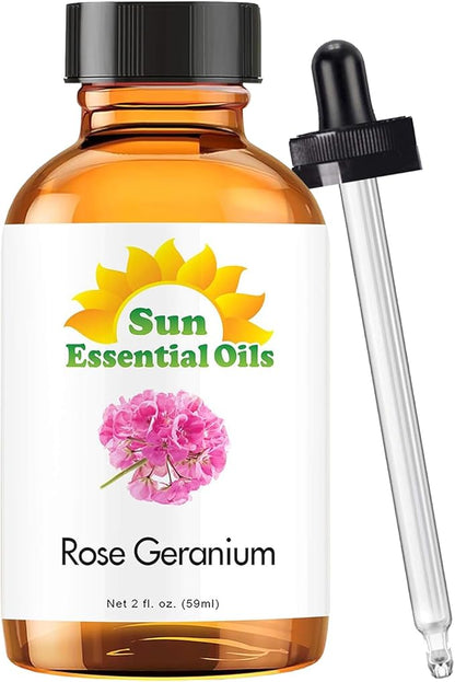 Sun Essential Oils Rose Geranium Essential Oil 2 Fluid Ounces - Rose Geranium Oil for Aromatherapy