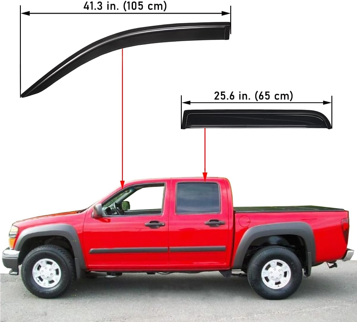 Lightronic Extra Durable Outside-Mount Auto Vent Window Visor, Fits 2004-2012 Chevrolet Colorado & GMC Canyon, Crew Cab Pickup, UV Protection Rain Guard, Original Wind Deflector, Dark Smoke, 4-Pcs