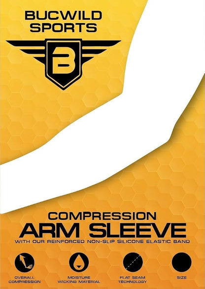 Bucwild Sports Compression Arm Sleeve - Youth & Adult Sizes - Baseball Football Basketball Sports (1 Arm Sleeve)