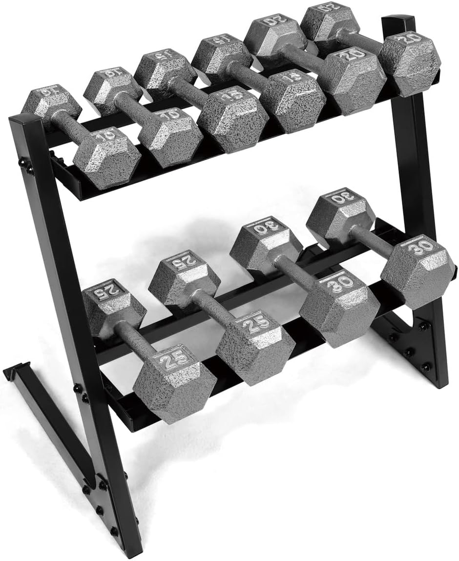 WF Athletic Supply 200Lb Dumbbell Set, 10-30Lb Dumbbell Set with Two-Tier Storage Rack for Muscle Toning, Strength Building & Weight Loss - Multiple Choices Available