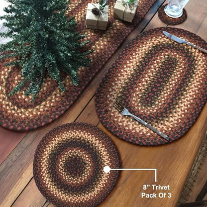 Homespice Prescott Braided Trivets Ideal as Hot Pads, Round 8" Set of 3