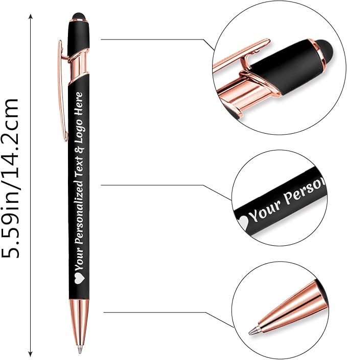 STREADVE Personalized Custom Pens 30 Engraved Writing Pen with Name Logo, Customized Promotional Items Stylus Pen Gifts for Women Realtor Nurse Wedding Business, Rose Gold