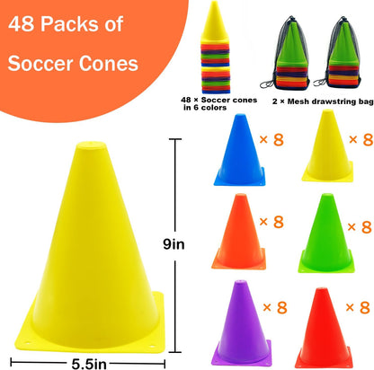 12/24/48Pcs Soccer Cones,7" or 9" Soccer Cones for Training, Multicolor Cones Sports Soccer Training Cones, Field Cones for Skating Basketball Football Drills Practice