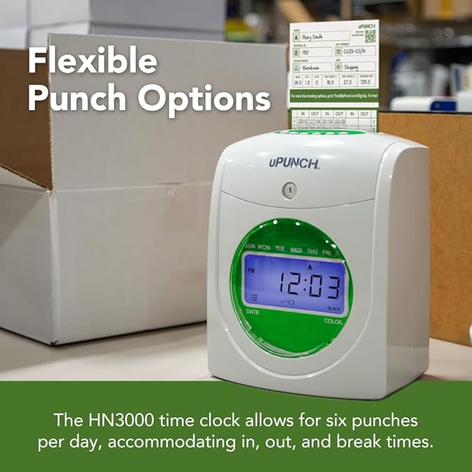 uPunch HN1500 Starter Time Clock Bundle for Small Business: Employee Punch Clock System with 100 Time Cards, Card Rack, and Ribbon