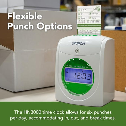 uPunch HN1500 Starter Time Clock Bundle for Small Business: Employee Punch Clock System with 100 Time Cards, Card Rack, and Ribbon
