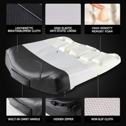 Leather Car Memory Foam Heightening Seat Cushion for Short People Driving, Hip(Coccyx/Tailbone) and Lower Back Pain Relief Butt Pillows, Adult Booster Seat for Car,Truck,SUV, Office Chair.