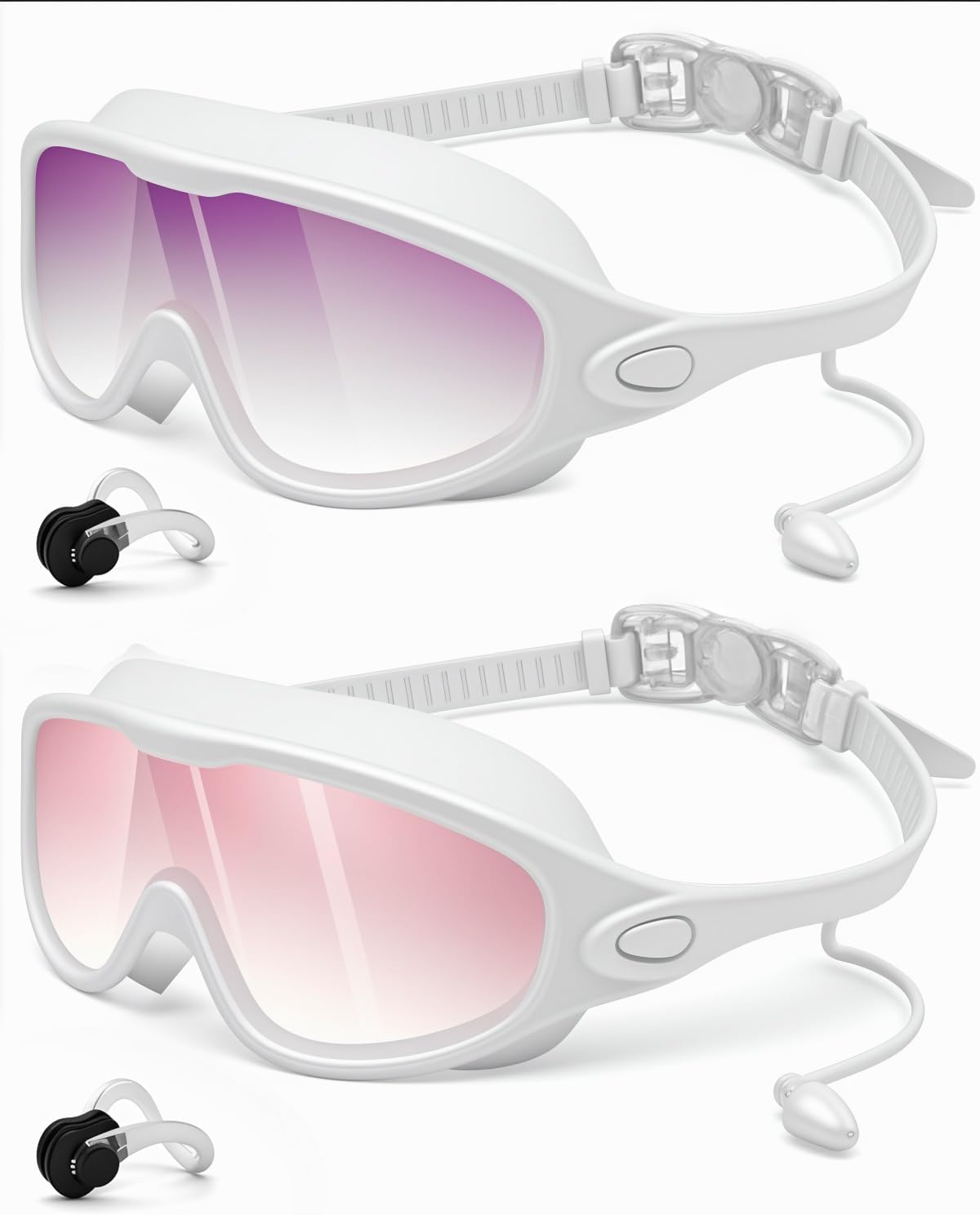 Rantizon Swim Goggles 2 Pack, Wide View Anti Fog&UV Swimming Goggles for Audlt, No Leaking Swim Glasses for Men Women Kids