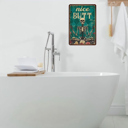 Skeleton Decor Tin Sign Retro Funny Skeleton Metal Sign for Bedroom Cafe Home Coffee Kitchen Bathroom Funny Wall Decor Art 12 * 8inch