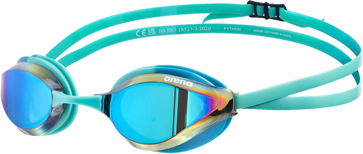 ARENA Unisex Python Racing Swim Goggles for Men and Women Anti-Fog No Leak Max Comfort Dual Strap, Mirror/Non-Mirror Lens