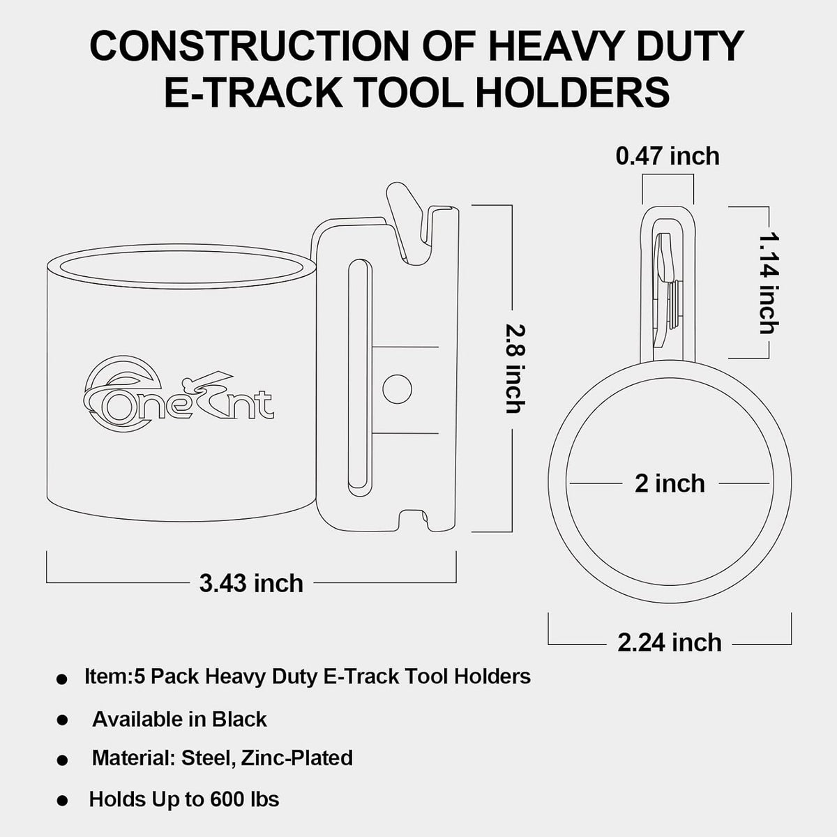 5 Pack E-Track Tool Holders|E Track Accessories for Enclosed Trailer to Heavy Duty Tool Holder |E Track/X Track Tool Hangers to Keep Rakes,Shovels, Broom|E Track Shovel Holder for Truck