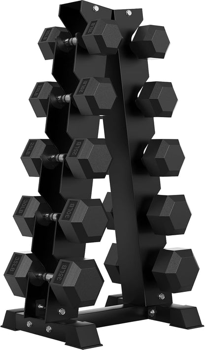 Hex Dumbbell Sets with Rack, 60-550 lb Rubber Encased Exercise & Fitness Dumbbells Set with Rack Option, Hand Weight for Strength Training, Weight Dumbbells