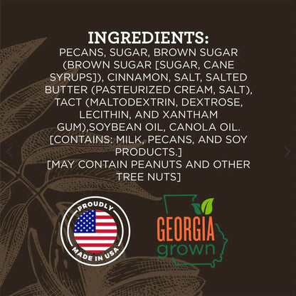 HUDSON PECAN: Cinnamon Pecans Georgia Grown, Family Owned. Cinnamon & Sugar Candy Coated Pecans, Expertly Baked to Perfection, 8oz