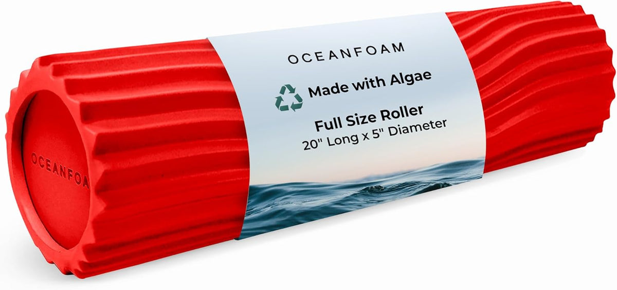 Oceanfoam Tidal Roller - Red - Muscle Massage Foam Roller for Back Pain & Stretching - Firm and Ergonomic Wide Wave Textured - Yoga, Athletics, & Wellness - Full Size, 20" x 5"
