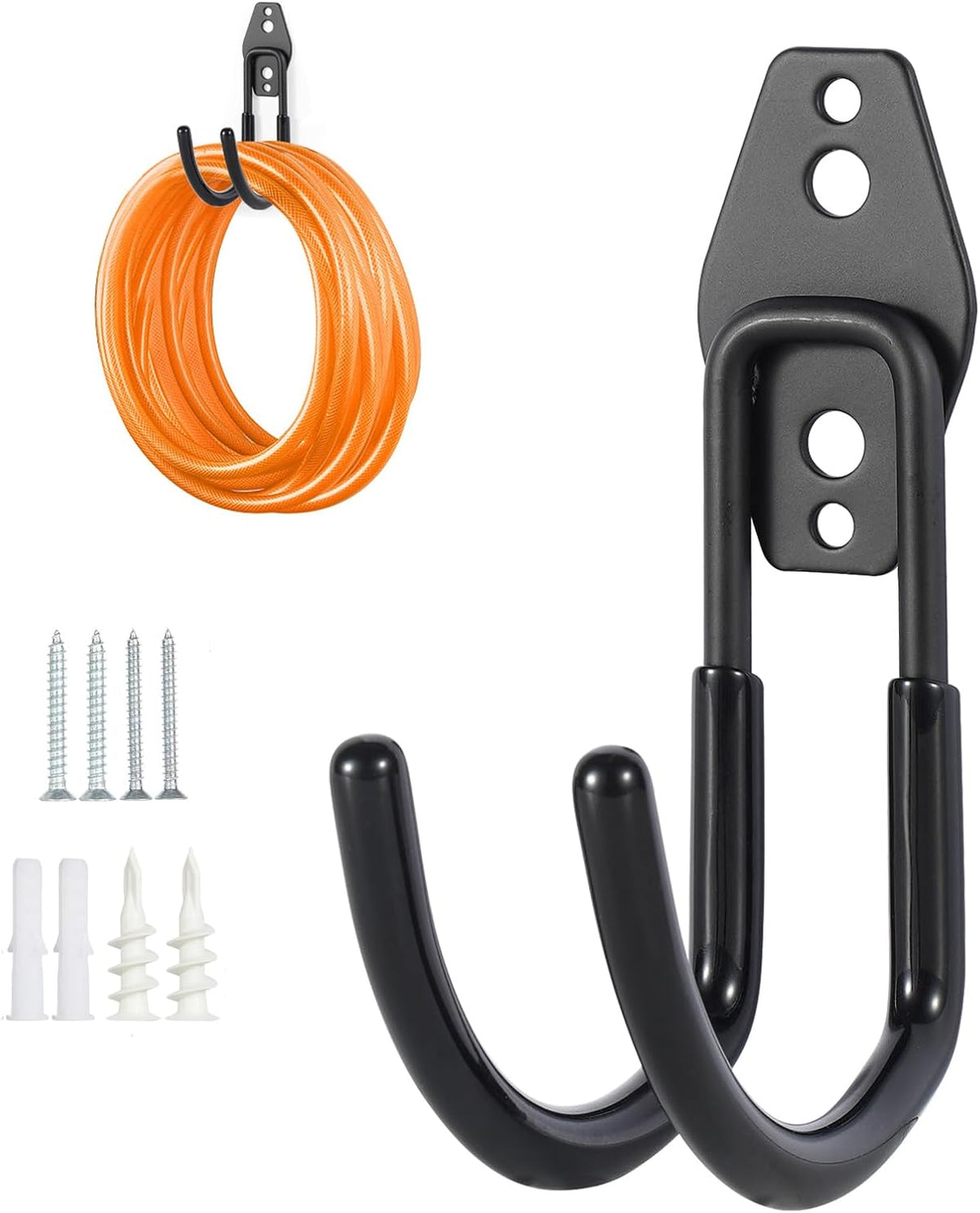 Garage Hanging Hooks Wall Mount, Garage Tool Storage Hooks, Wall Hangers for Hose, Tools, Garden Equipment, Ladder, Bikes, Broom and mop, Balck