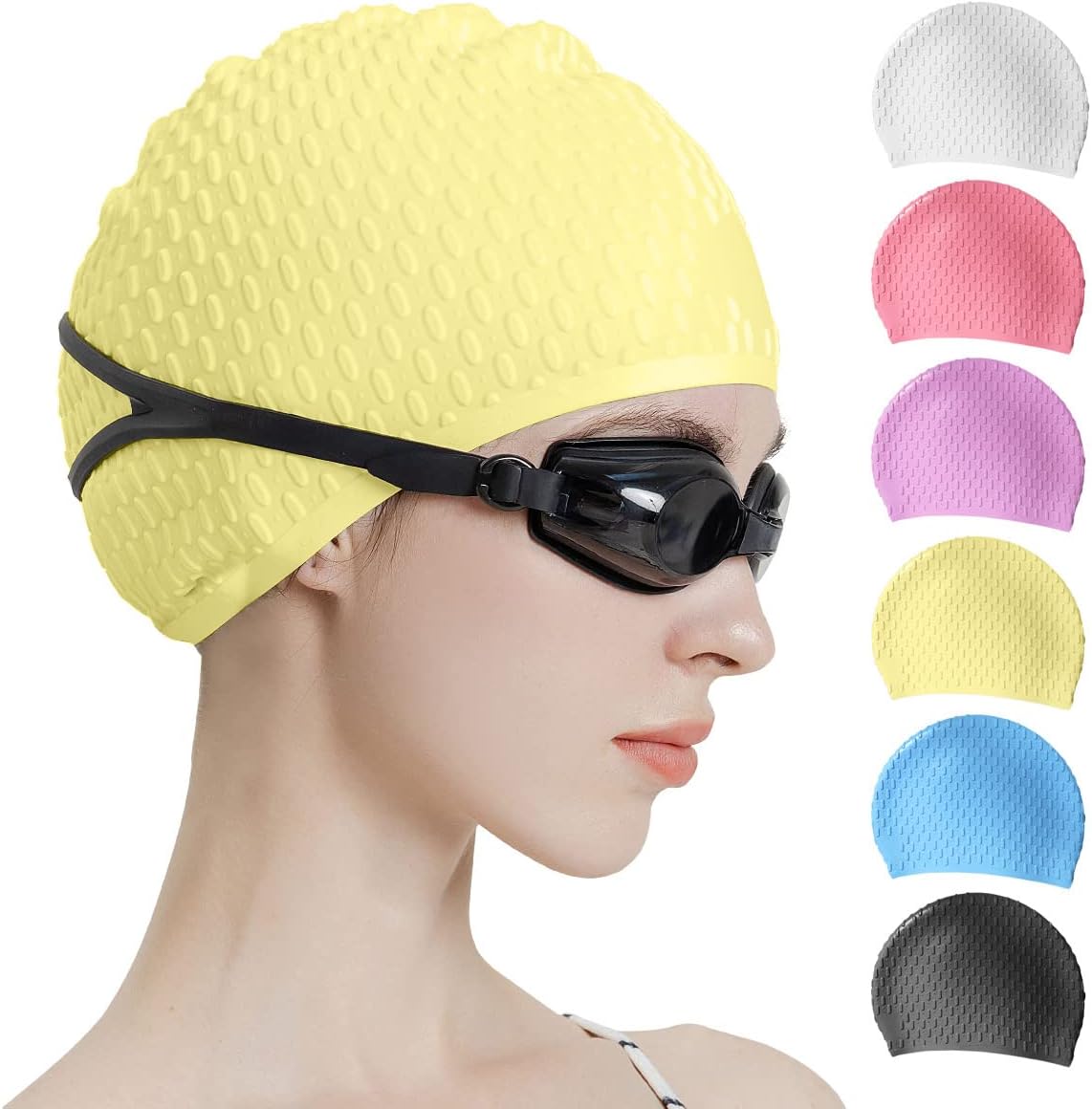 Tripsky Silicone Swim Cap,Comfortable Bathing Cap Ideal for Curly Short Medium Long Hair, Swimming Cap for Women and Men, Shower Caps Keep Hairstyle Unchanged…