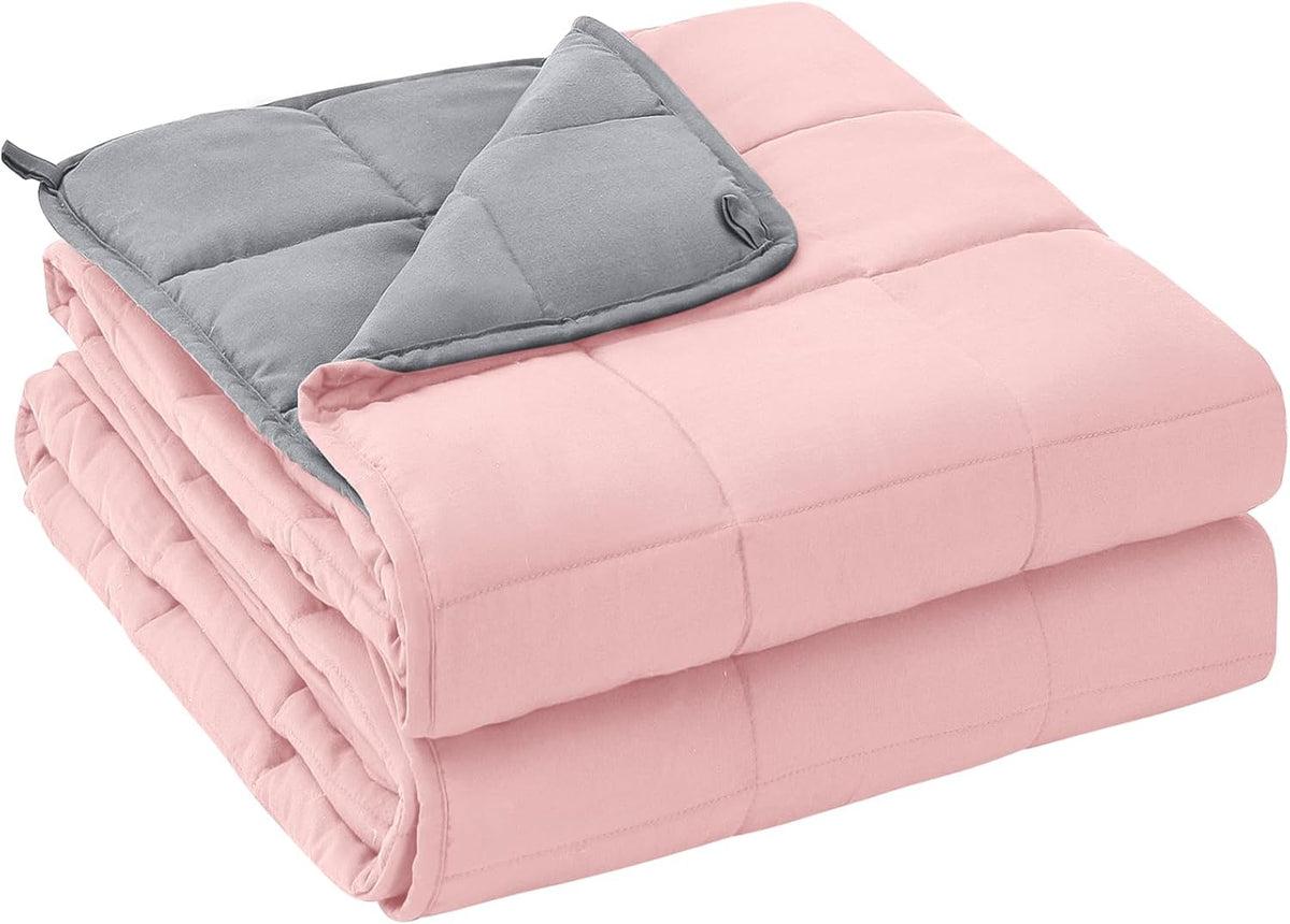 yescool Weighted Blanket for Adults (17 lbs, 48" x 72",Pink Grey) Cooling Heavy Blanket for Sleeping Perfect for 160-180 lbs, Twin Size Breathable Blanket with Premium Glass Bead, Machine Washable