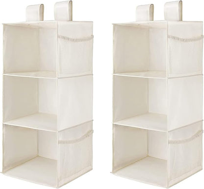MAX Houser 3-Shelf Hanging Closet Organizers, Collapsible Closet Hanging Shelves for Camper, Nursery Hanging Organizers, Beige, 2-Pack