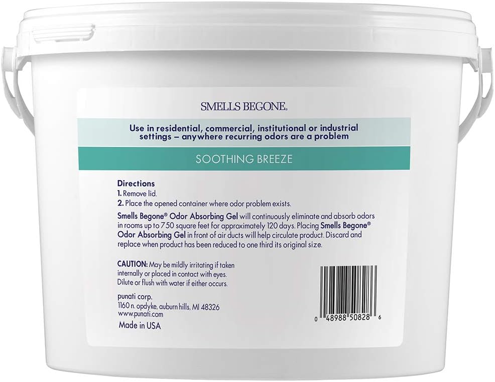 SMELLS BEGONE 1-Gallon Odor Absorber Gel - Air Freshener & Odor Eliminator for Homes, Garages & Commercial Buildings - Industrial Size - Soothing Breeze Scent