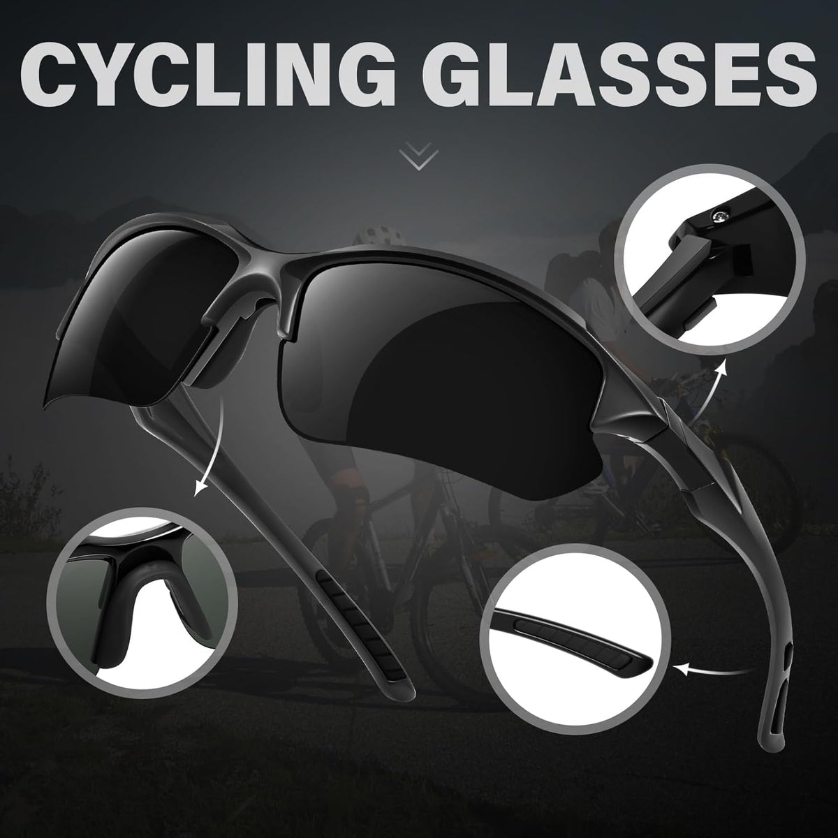 Sports Polarized Sunglasses for Men Cycling Running Fishing UV Protection Sun Glasses Lightweight Half Frame Goggles