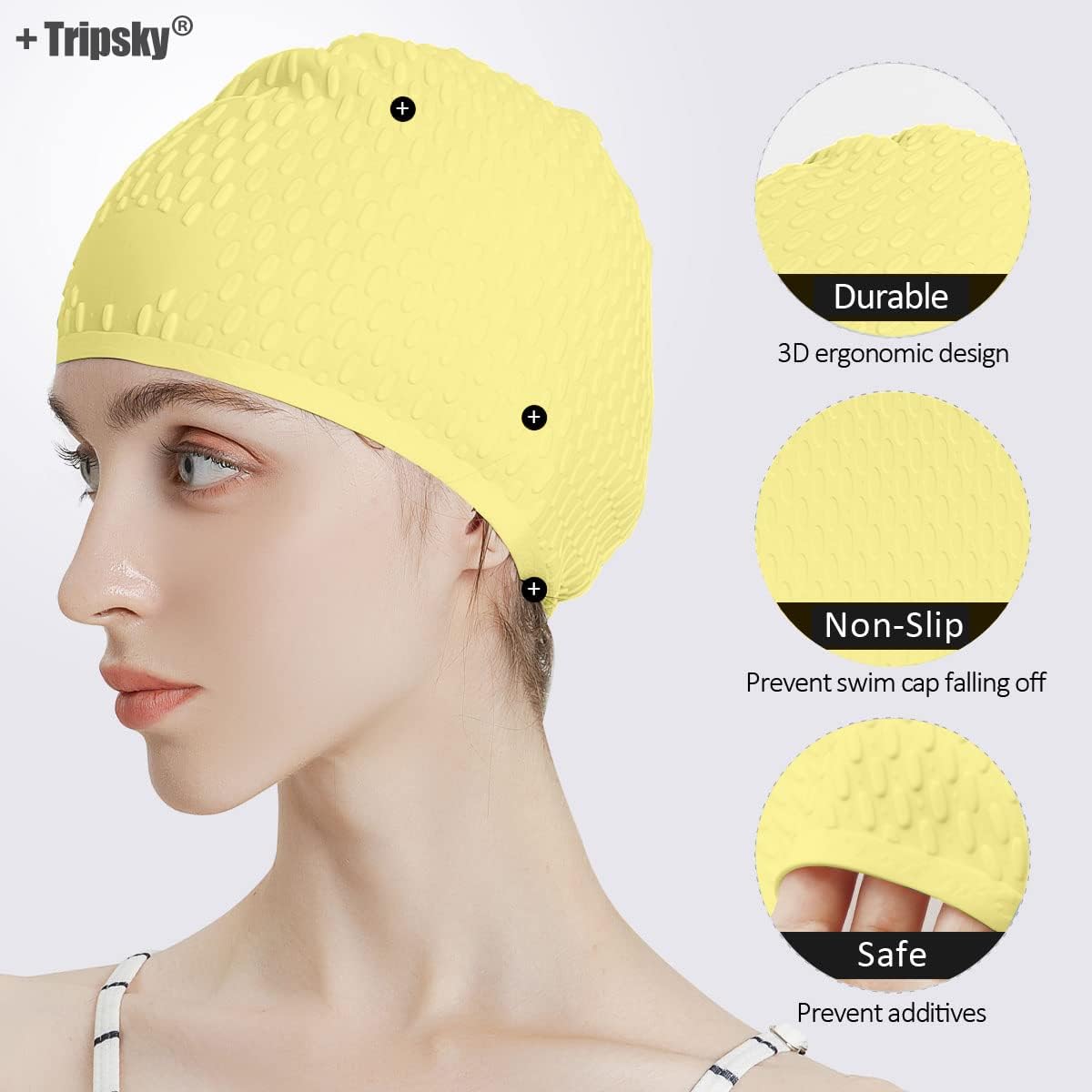 Tripsky Silicone Swim Cap,Comfortable Bathing Cap Ideal for Curly Short Medium Long Hair, Swimming Cap for Women and Men, Shower Caps Keep Hairstyle Unchanged…