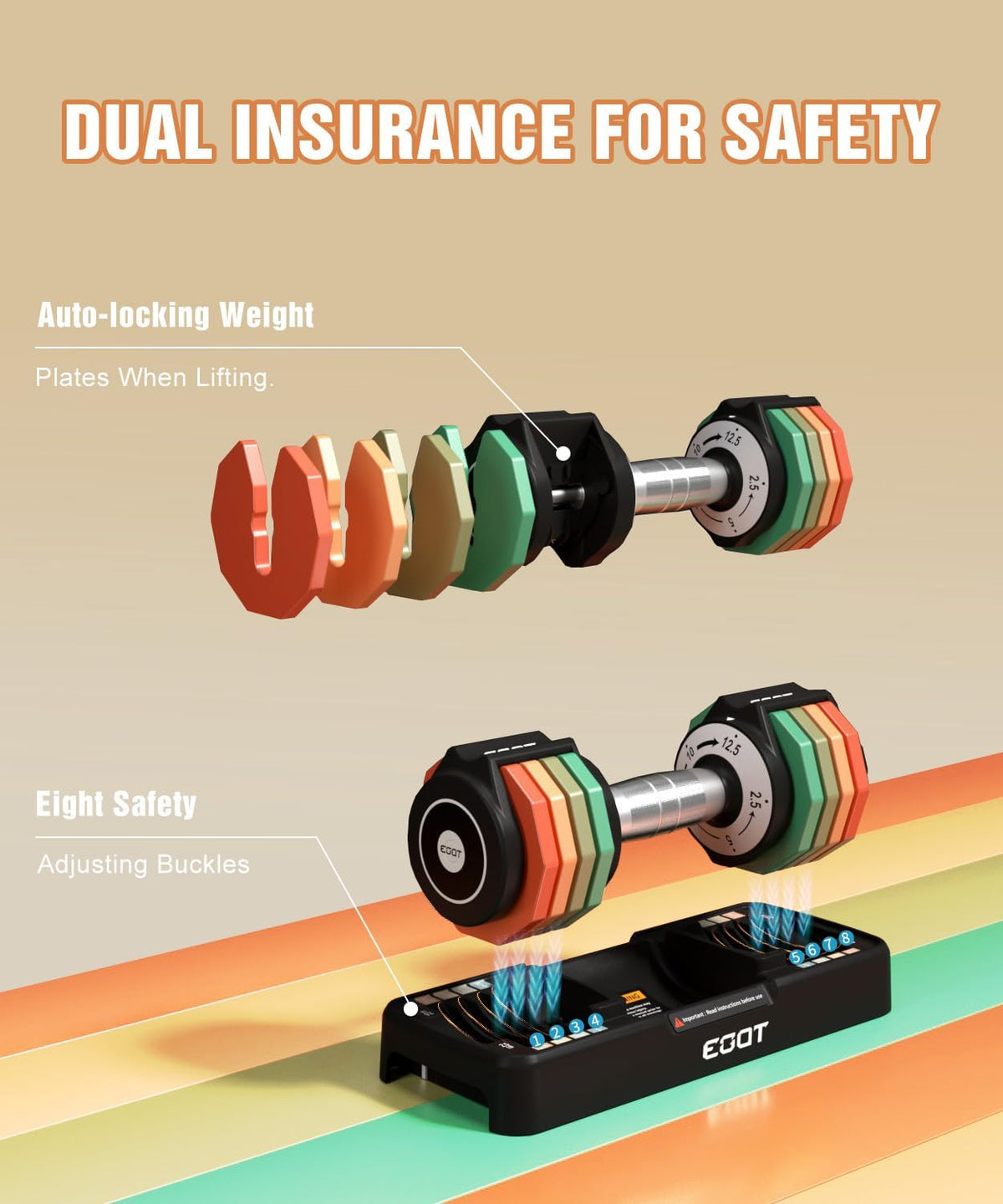 Adjustable Dumbbells Set/Single, 12.5LB/22.5LB/55LB 5 in 1 Free Adjustable Dumbbell Set with Anti-Slip Handle & Rainbow-colored Weight Plates for Home Gym, Weight Set for Women Men