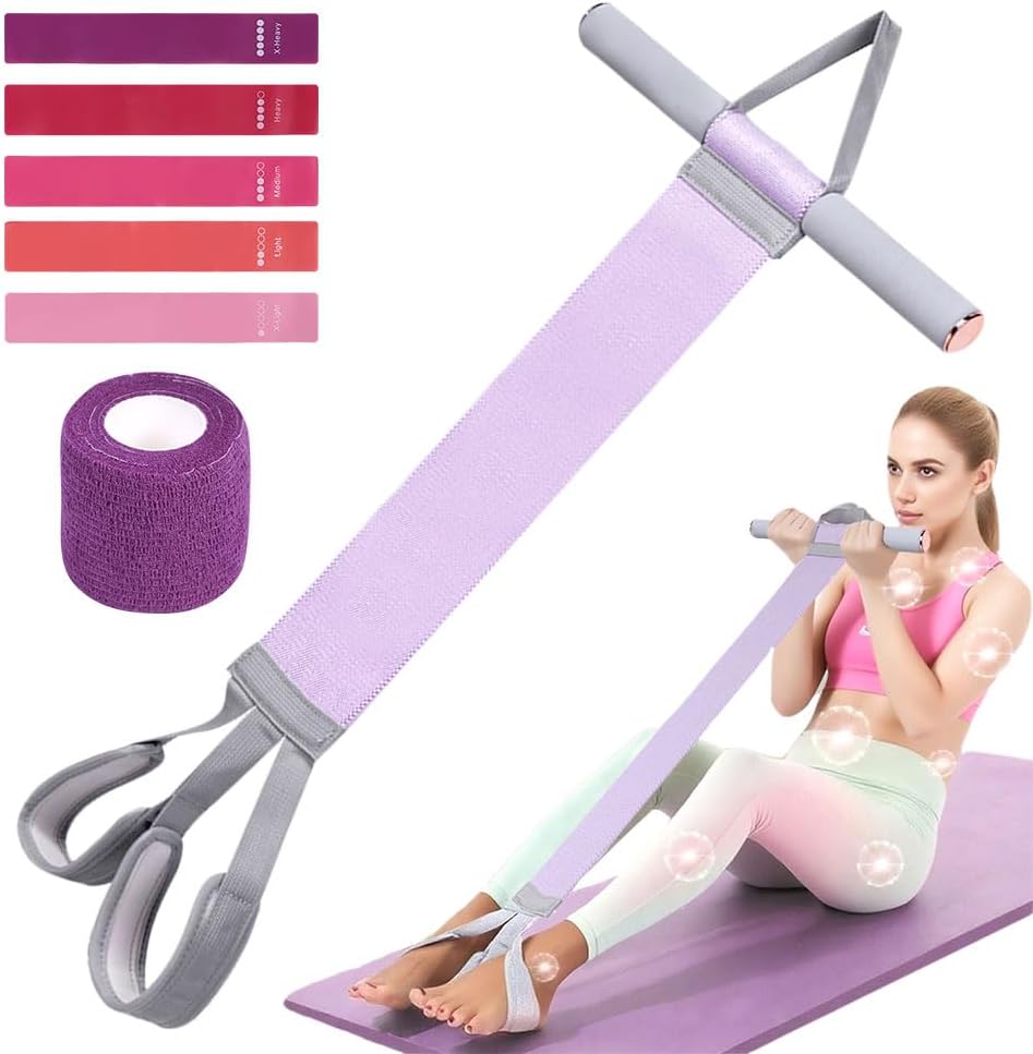 Fabric Resistance Band with Handles – Non-Slip Pedal Puller for Sit Ups & Full Body Strength Training, Portable Stretch Bands for Leg, Arm & Core, Workout Equipment for Women