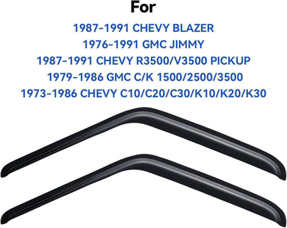 Window Visors Rain Guards for 1987-1991 Chevy Blazer, Out-Channel Window Vent Wind Deflectors Visors Shades for 1973-1991 Chevy GMC C/K/R-Series Pickup/Suburban