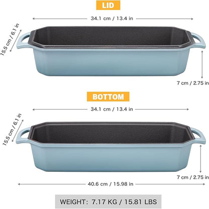 Flavehc Bread Pan Cast Iron Loaf Pan with Lid Bread Loaf Pan 13x5 Inch Enameled Cast Iron Sourdough Bread Pan, LightBlue