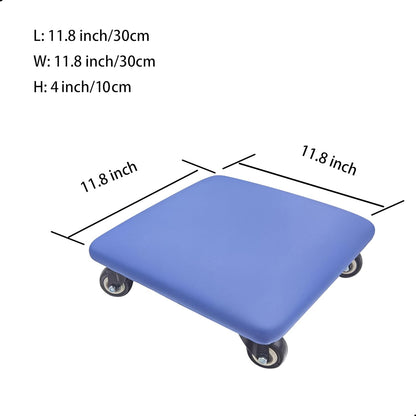 Roller Seat 360 Degree Rotating Low Stool with Wheel Chair PU Leather Universal Swivel Wheels Stool for Home Office Fitness and Garage (Square Blue)